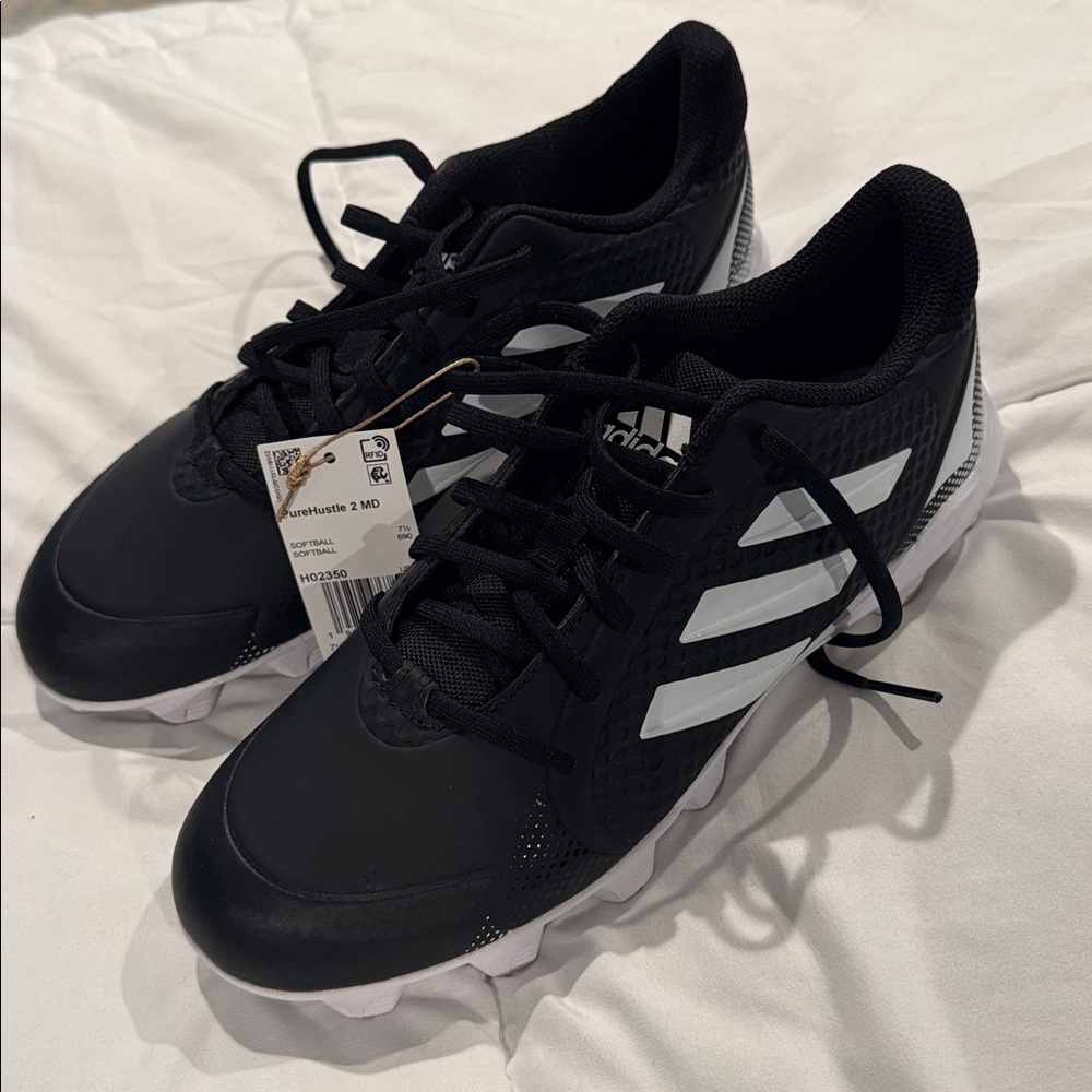 adidas PureHustle 2 MD Black and White Softball Cleats size 9
